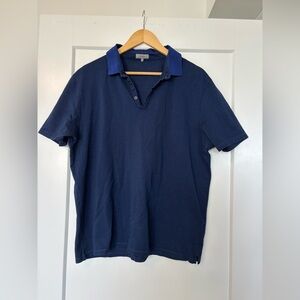 Lanvin Men’s Navy Blue V-Neck Polo Shirt Size XXL